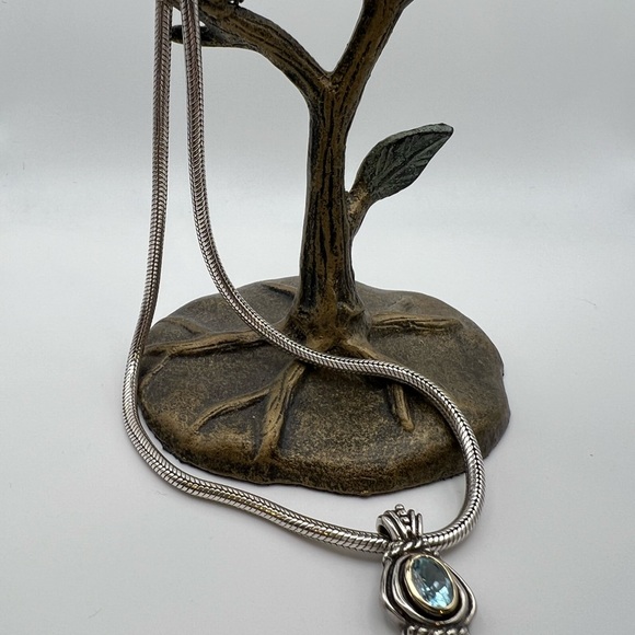 16” Vintage Sterling Silver Chunky Necklace with Blue Gemstone Pendant - Picture 3 of 14